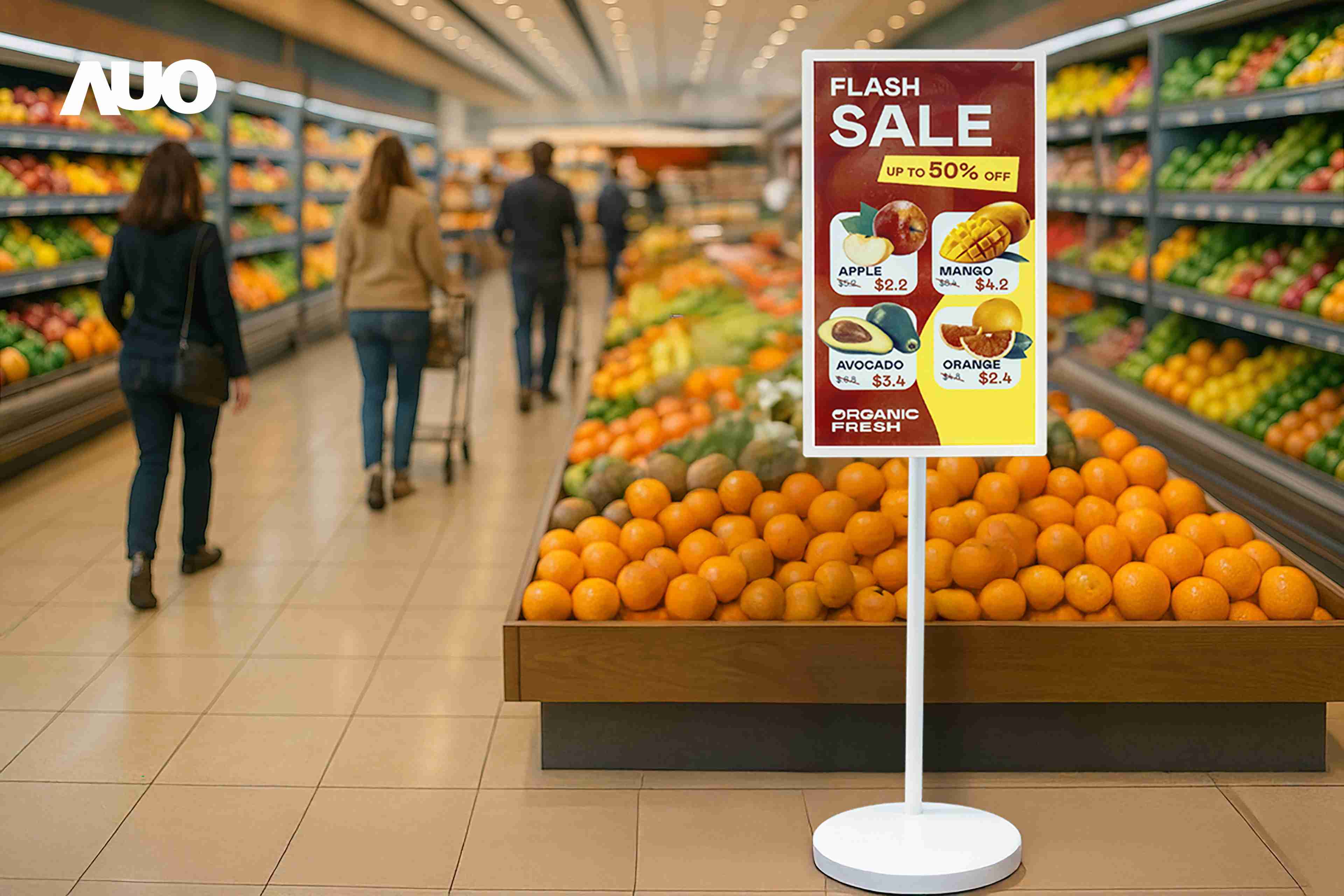 达擎首亮相低功耗、、全彩的〝aecoPost电子纸解决方案〞，，，，仅在更新画面时需要微量的电力驱动，，无需布建电线的便捷设计，，使其可灵活应用、、、随意置放，，，，并可透过云端或行动装置app，，，，轻松管理及排程广告内容，，，，晋升店头营销利器。。。